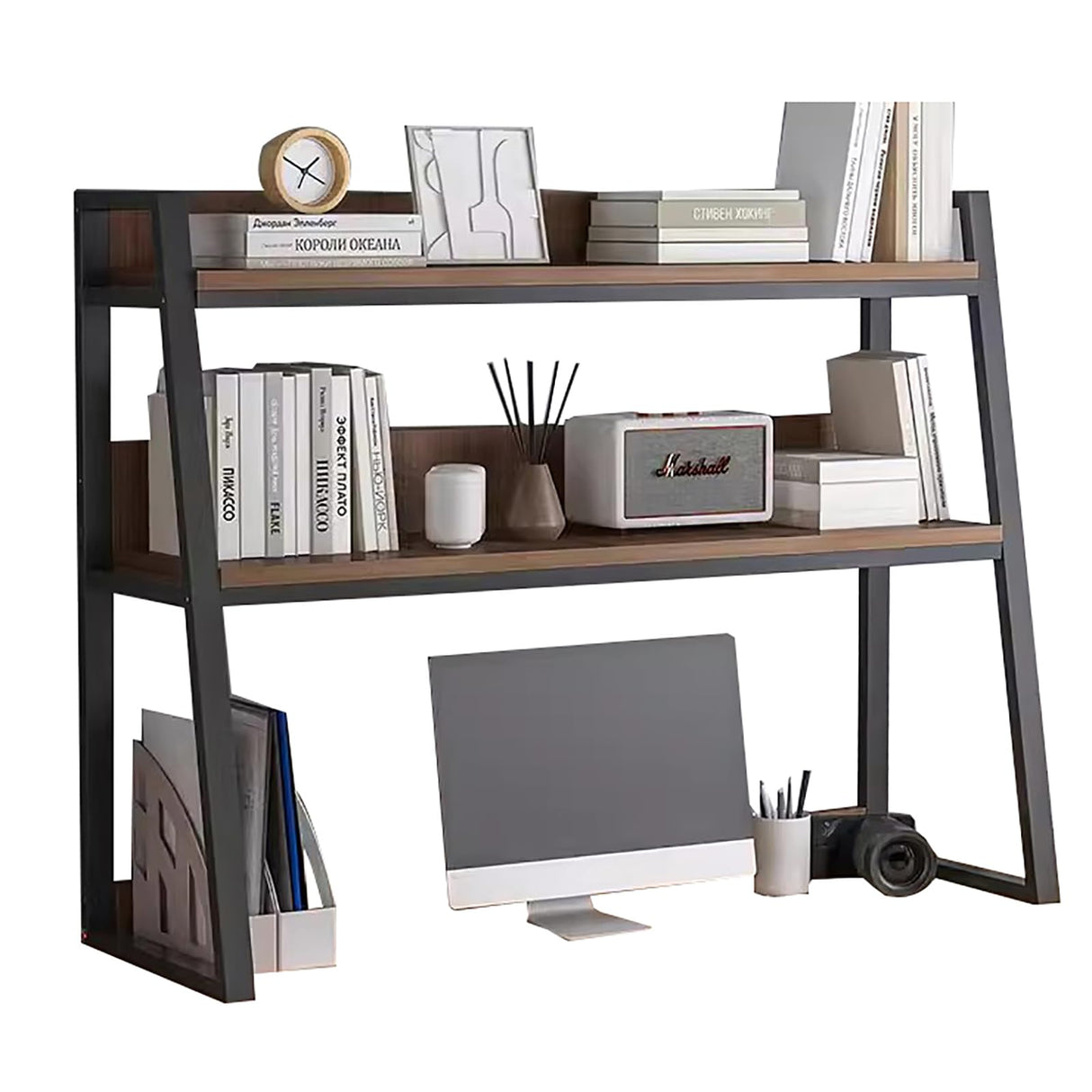 Desktop Bookshelf and 2-Tier Hutch Organizer for Efficient Workspace Storage HM&DX