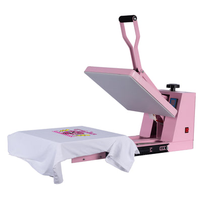 15x15 Inch Heat Press Machine with Slide-Out Drawer, Manual Clamshell Design, Digital Temp & Timer Control, Pink 1400W Heat Transfer Machine for T-Shirts, Vinyl, Fabric, DIY Projects & More