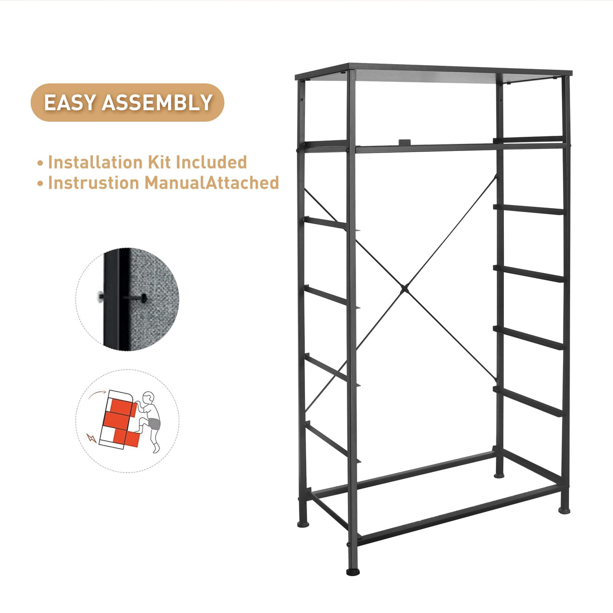 Mifuro Tall Dresser for Bedroom, Vertical Storage Organizer Tower with 7 Drawers, Chest of Drawers with Fabric Bins, Steel Frame, Wood Top for Bedroom, Closet, Entryway- Black Mifuro