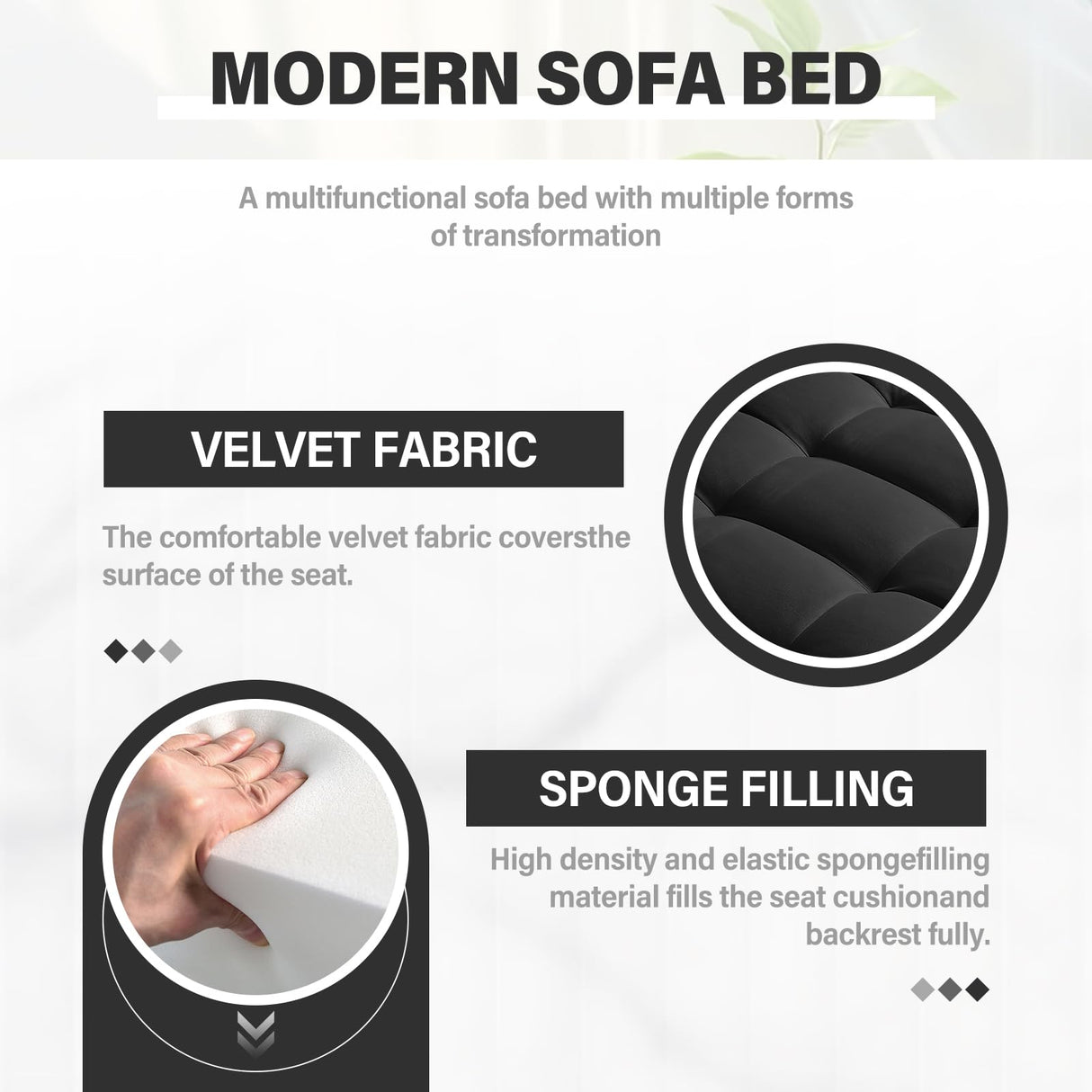 Convertible Sofa Bed,3-in-1 Velvet Sleeper Couch Pull-Out Bed,55'' Loveseat Sleeper Sofa Bed with Adjustable Backrest with 2 Pillows and Storage Bag & USB Port and Hidden Side Computer Table,Black WIIS' IDEA