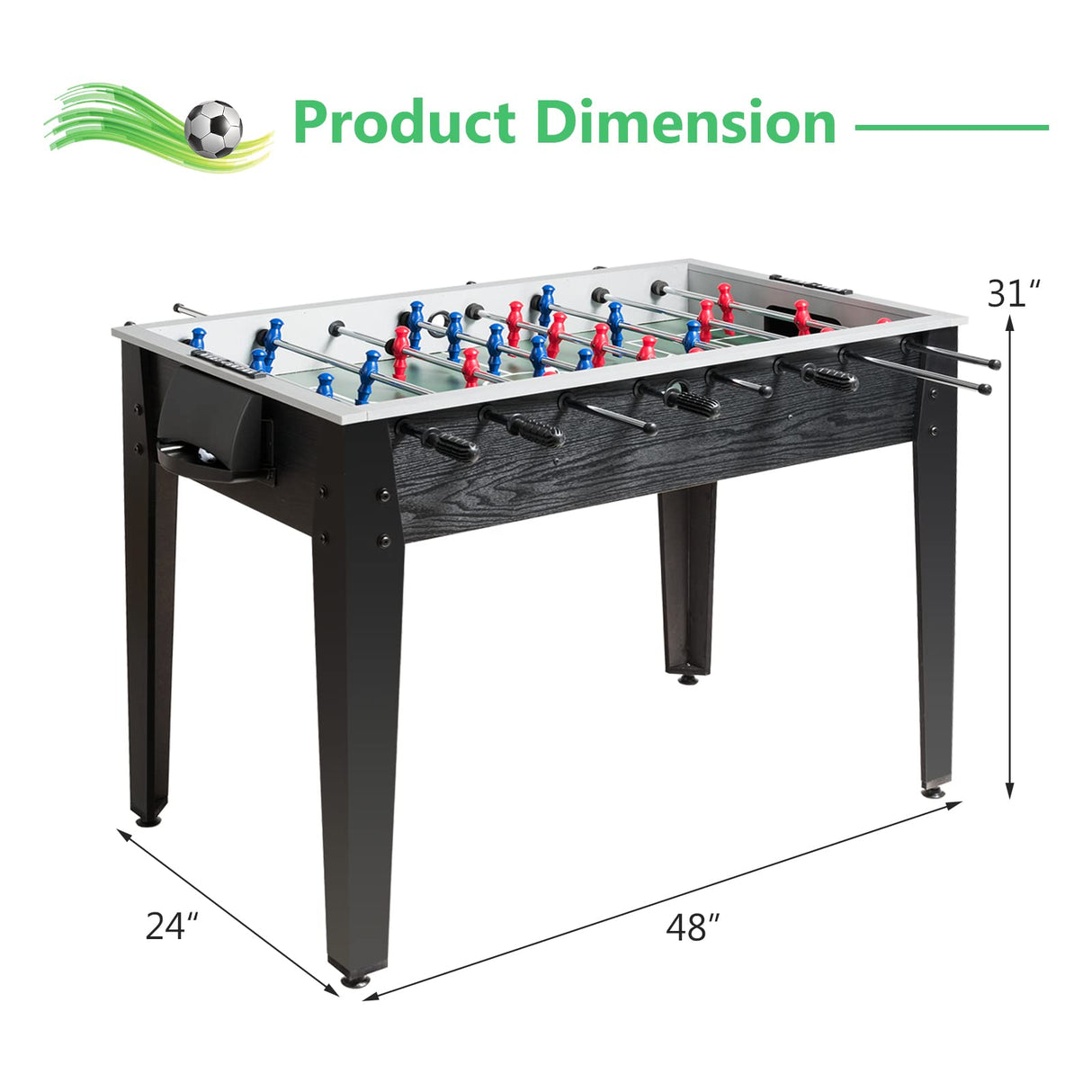 GYMAX 48” Foosball Table, Arcades Soccer Game Table for Multiplayer with 2 Balls, Score Keepers Wooden Competition Sized Foosball Table for Adults and Kids (Black) GYMAX