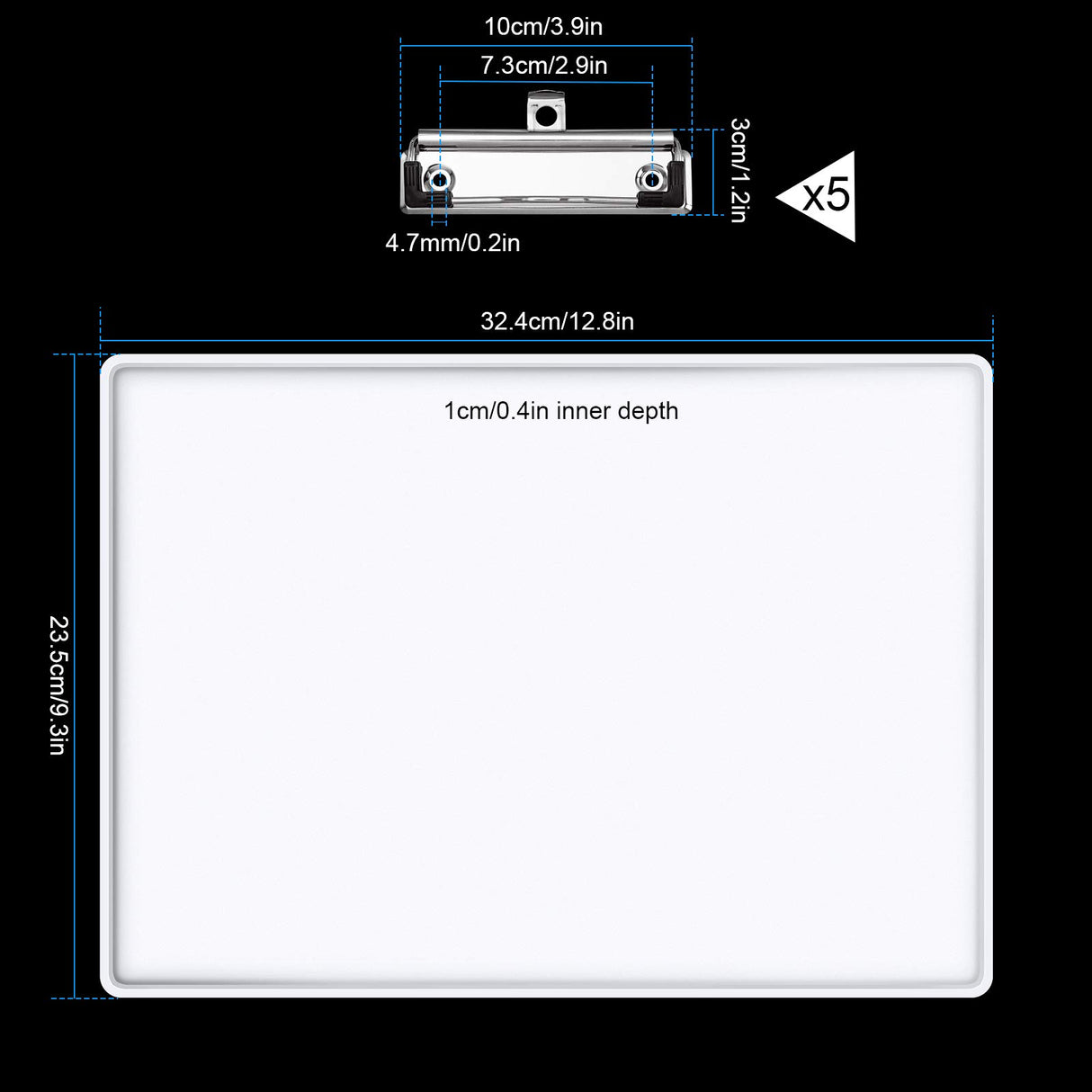 A4 Letter Size Clipboard Epoxy Resin DIY Casting Soft Silicone Molds + 5 Stainless Steel Low-Profile Clips, Retractable Hanging Hole Write Pad Draw Board Document Holder School Office Business NiArt