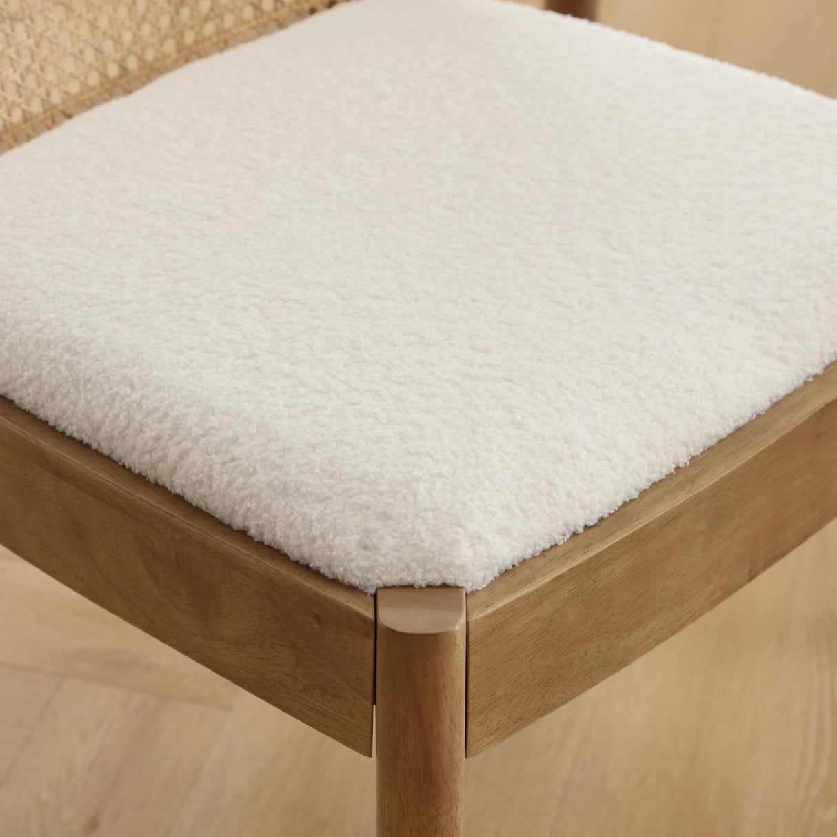 Ya-Home Mid Century Dining Chairs Set of 4, Accent Rattan Side Chairs Sherpa Fabric Kitchen Chair with Solid Wooden Legs for Living Room Dining Room, White Ya-Home