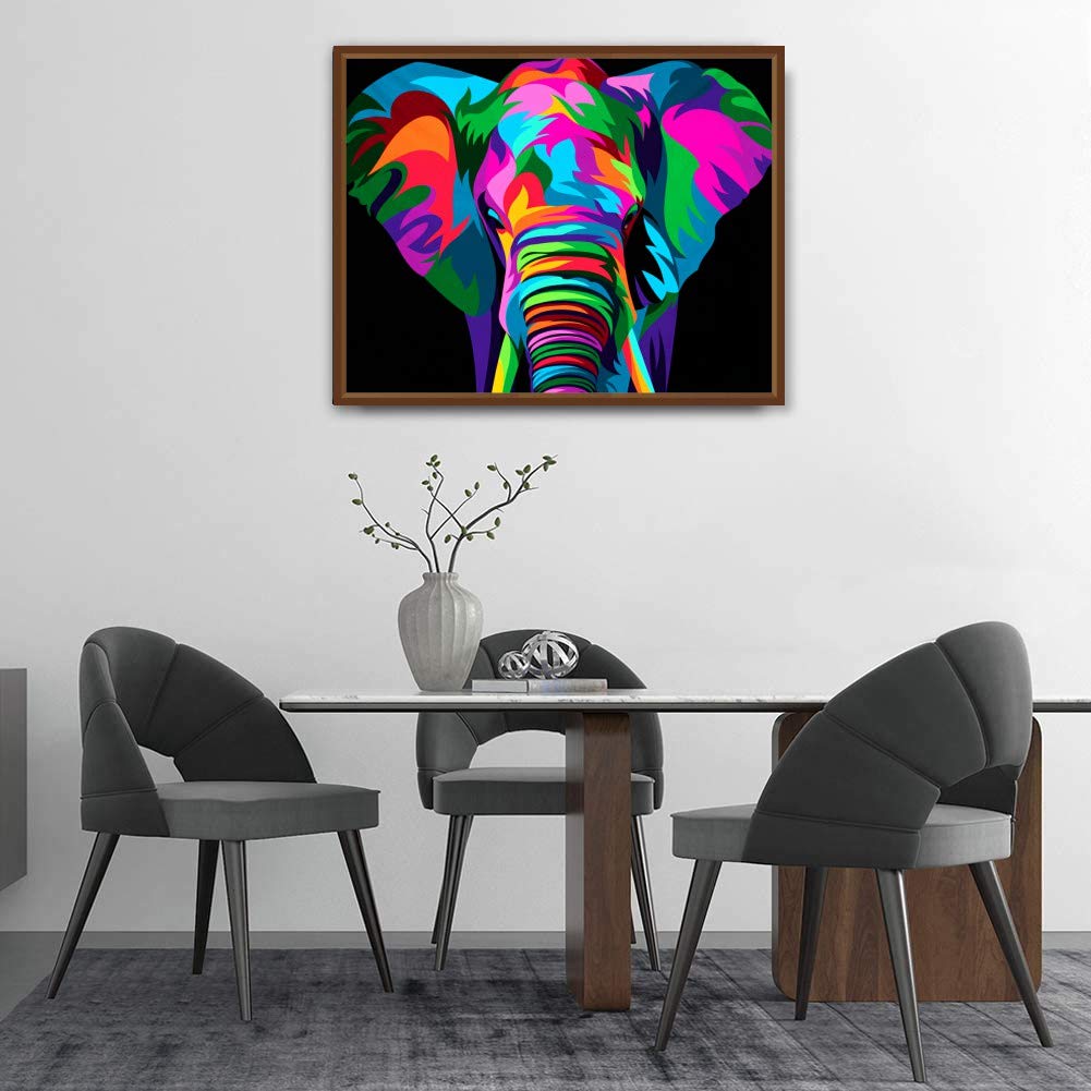 Hiolife Paint by Number Kits for Adults,Kids, Beginners, with Brushes and Acrylic Pigment, 16x12 Inch Elephant - with Framed Hiolife