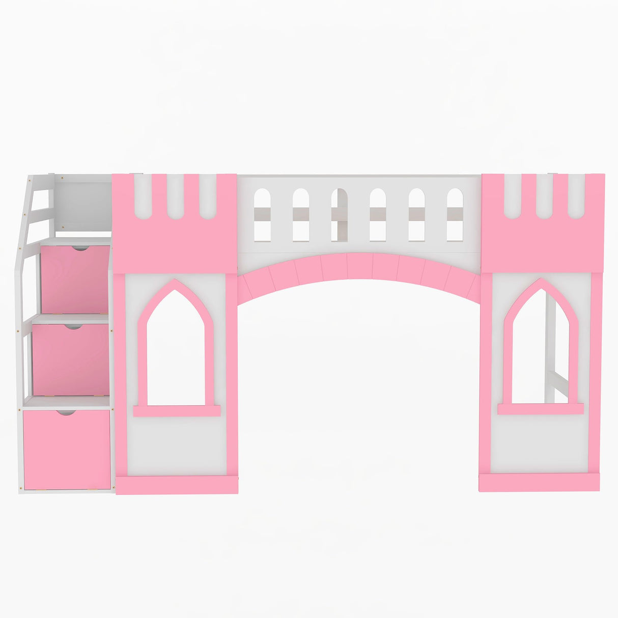 Harper & Bright Designs Twin Size Loft Bed with Storage Staircase and Window, Wood Playhouse Bed Frame with Storage for Boys, Girls, Gray,Pink Harper & Bright Designs