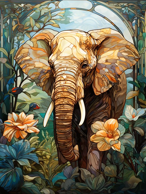 SKRYUIE Paint by Numbers Kit for Adults Beginner Elephant, Acrylic Flower Oil Painting by Numbers Kits with PaintBrushes Paintwork Art Crafts Canvas for Home Decor 16x20 inch / 40x50 cm SKRYUIE