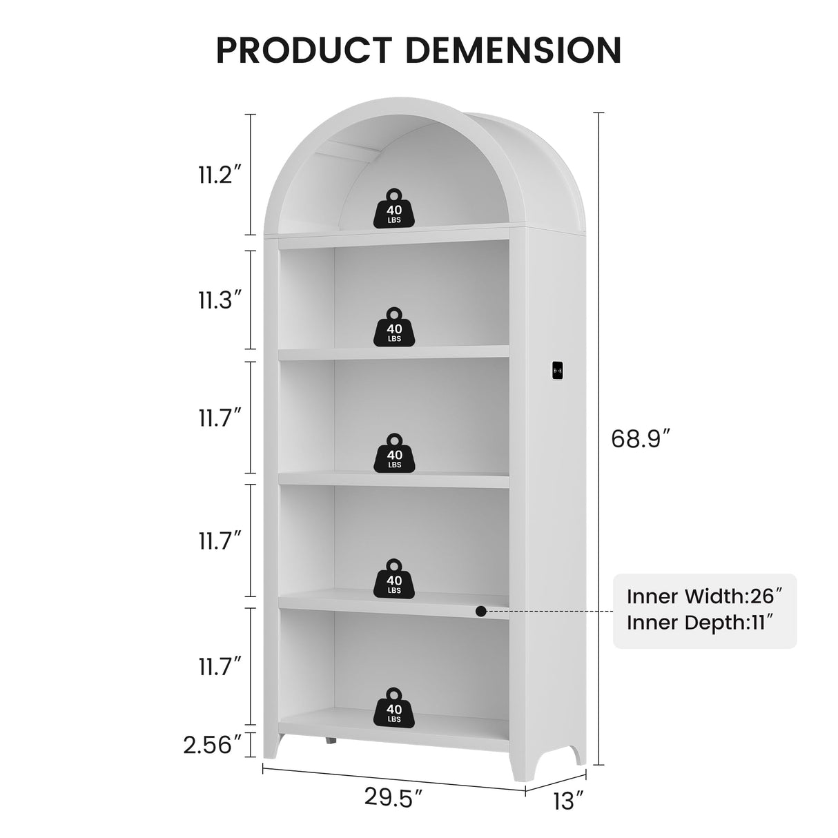 SKKTKT Arch Bookcase - 5 Tiers Bookshelf with 3 Colors LED Sensor Lights and Thickened Wooden Design Display Shelf for Lego Books Bathroom Living Room - Ideal Gift (White) SKKTKT