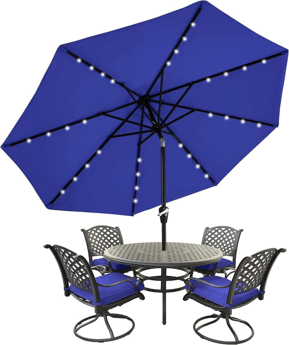 MASTERCANOPY Patio Umbrella with 32 Solar LED Lights -8 Ribs (9ft,Blue) MASTERCANOPY