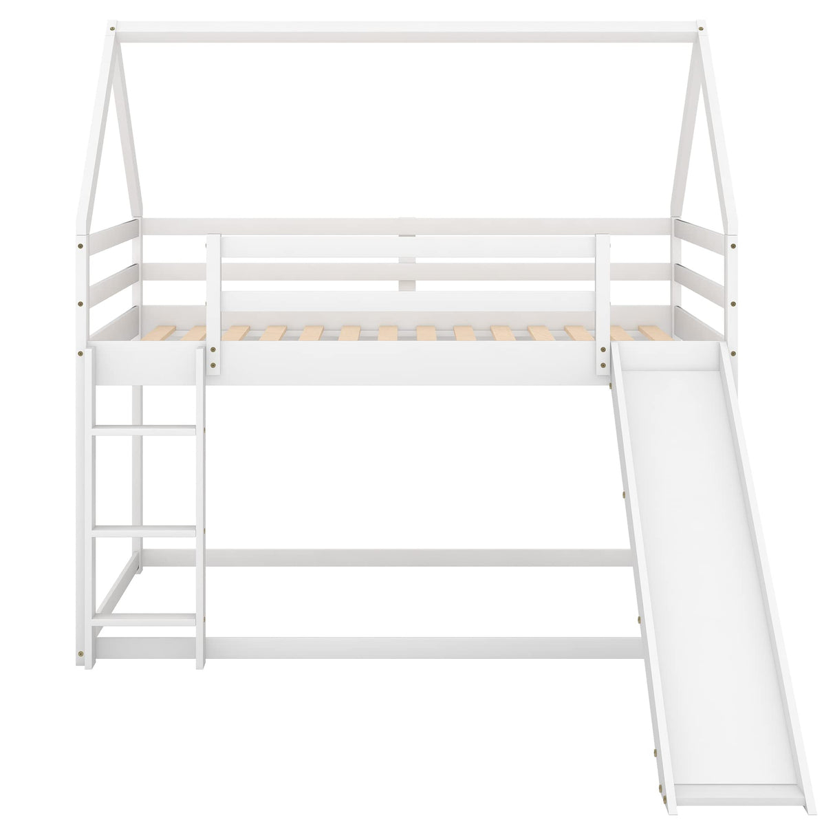 Harper & Bright Designs Twin Over Twin Low Bunk Bed with Slide, Solid Wood House Bunk Bed for Kids Girls Boys (White) Harper & Bright Designs