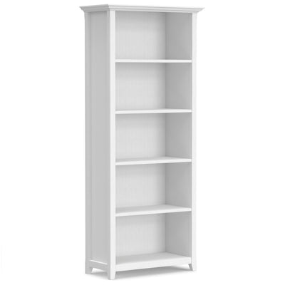 SIMPLIHOME Amherst Bookcase - 70 inch Tall 5-Shelf Solid Wood Bookshelf in White, Transitional Storage for Living Room, Study Room or Office with Adjustable Shelves and Tapered Legs