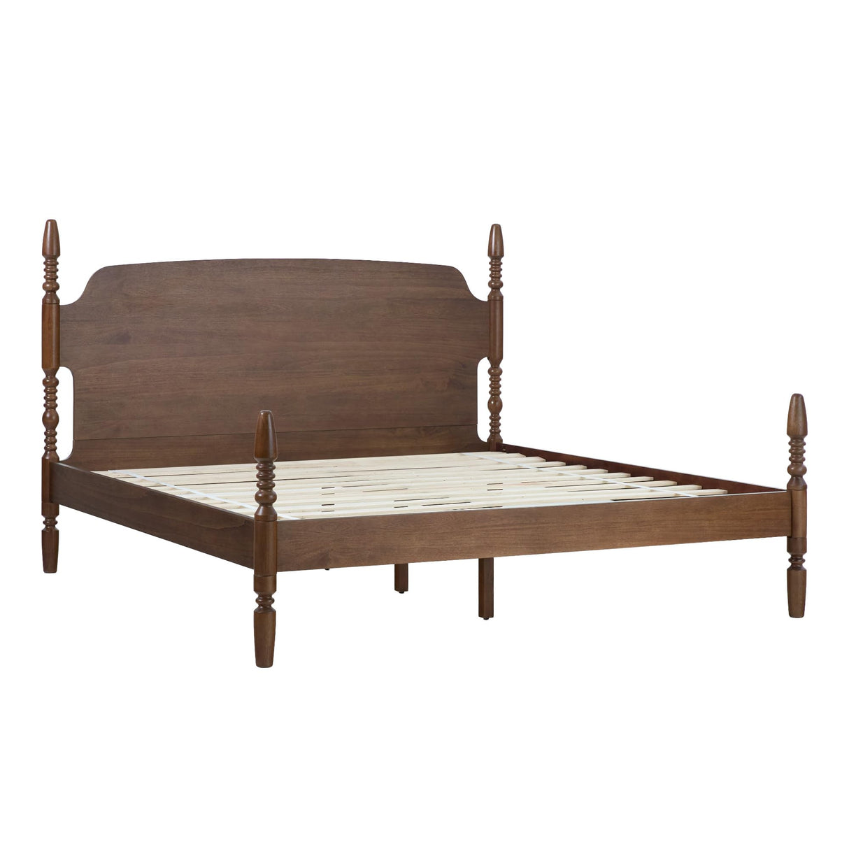 Walker Edison EZ Assembly Traditional Wood Spindle Post Bed, No Box Spring Bed Frame, Modern Farmhouse Bed, King Size, Dark Brown Walker Edison