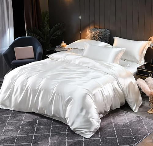 3/4Pcs Satin Bedding Set Solid Color Silky Smooth Quilt Cover Pillowcases Single Double Twin King Size Duvet Cover Set Generic
