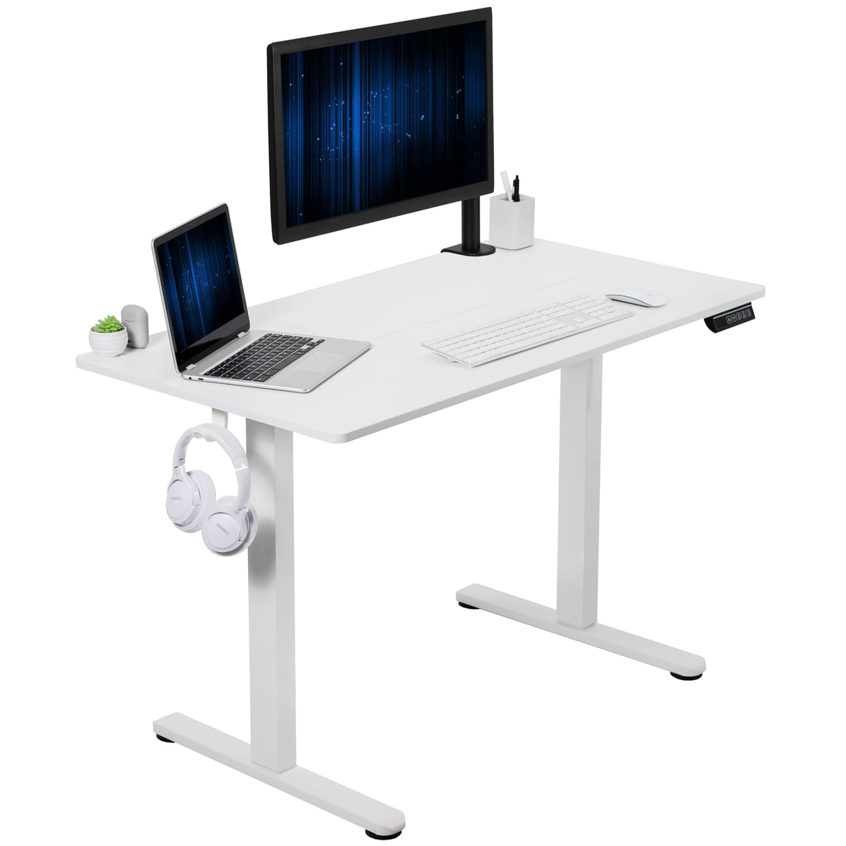 VIVO Electric Height Adjustable 44 x 24 inch Sit Stand Up Desk, Memory Controller, White Top White Frame, DESK-E144W VIVO