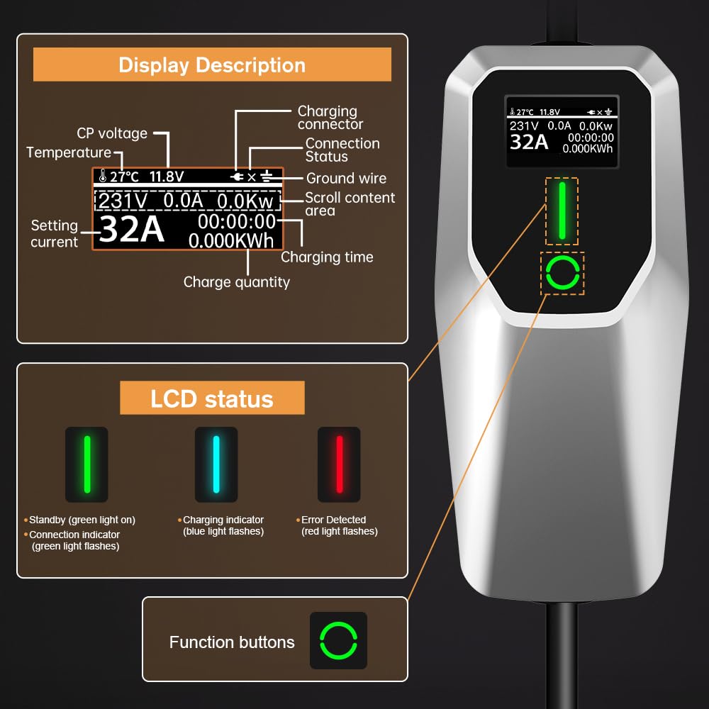 AWESAFE Electric Vehicle Charger Level 2 EV Charger, 7.6KW Portable Fast Charger with J1772 Connector, 32Amp NEMA 14-50 Plug, Scheduled Charging, Plug-in Home EV Charging Station AWESAFE