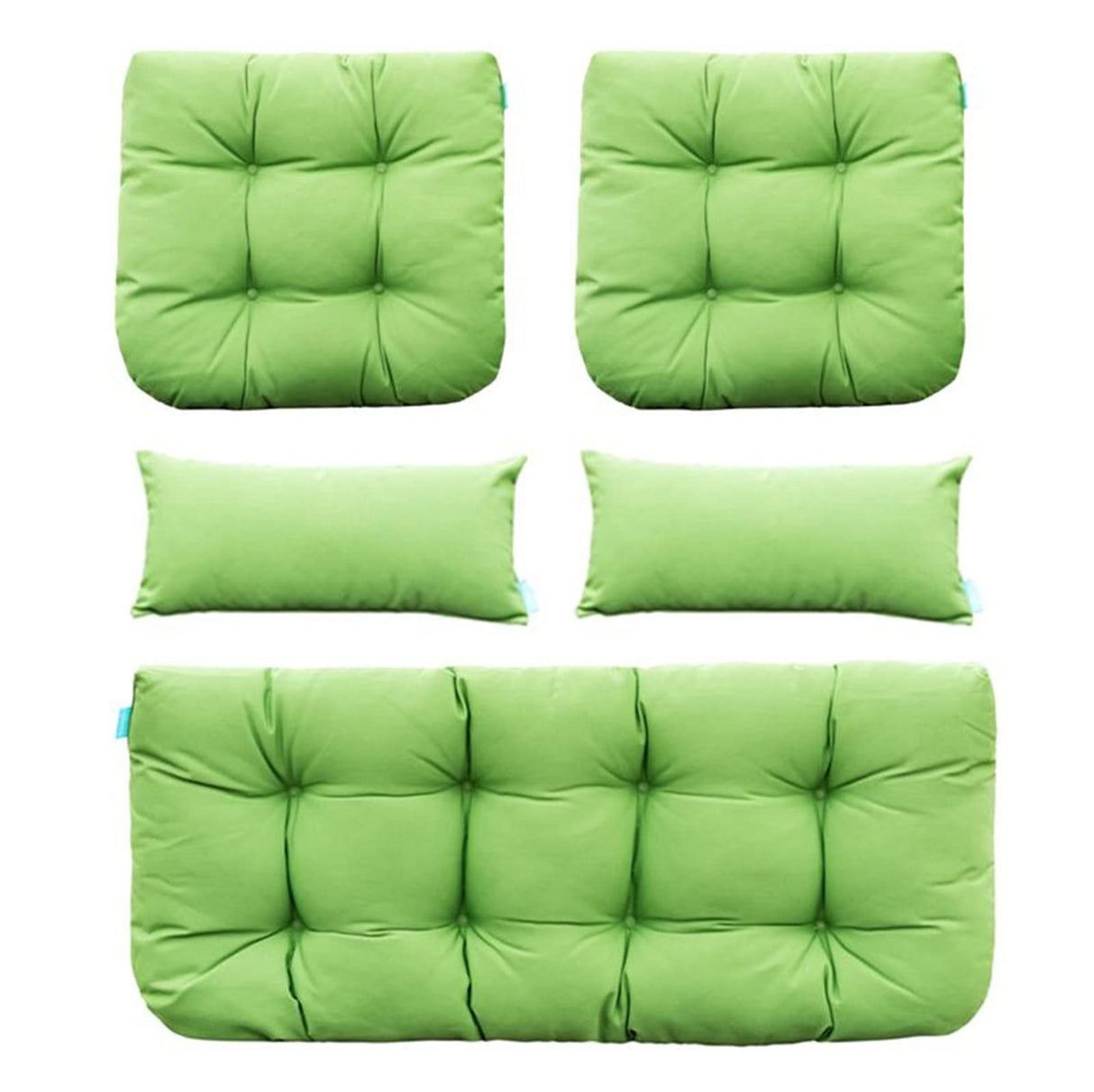 QILLOWAY Patio Cushions, 5 Piece Set - Outdoor Wicker Seat Cushions for Loveseat/Bench, All Weather, Green, Polyester Fill, Medium Firmness, Recyclable QILLOWAY