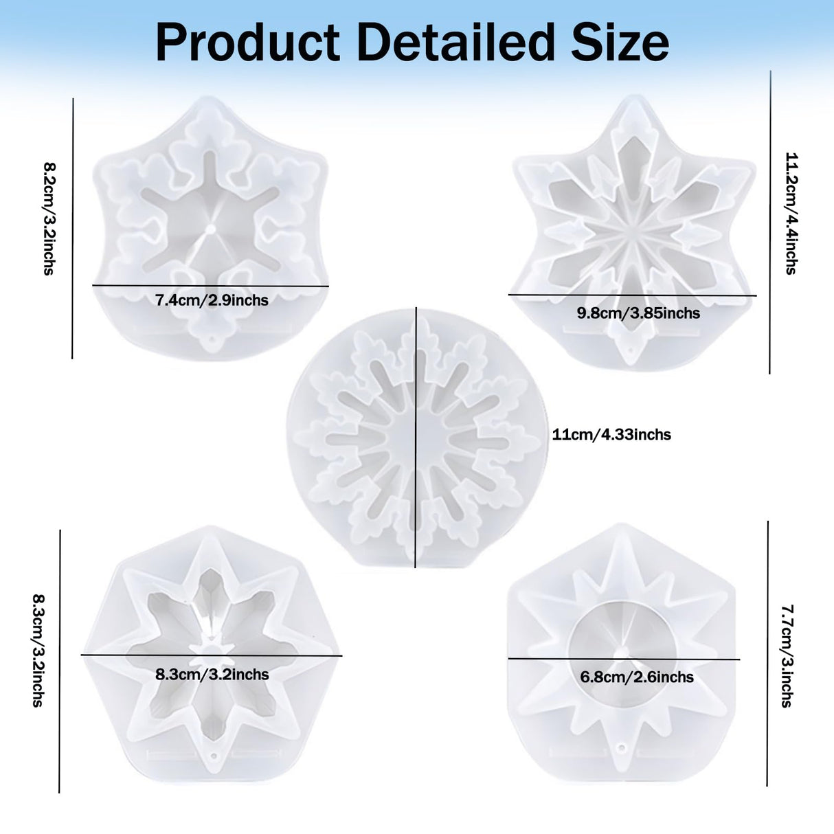 Christmas Resin Molds, 5 Pcs Snowflake Resin Molds Silicone 3D Snowflake Silicone Epoxy Resin Molds for Christmas Decoration Resin Molds for DIY Winter Christmas Tree Decoration Ceoyiler