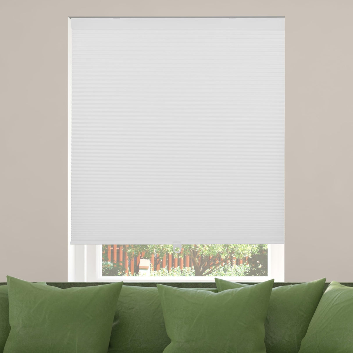 CALYX INTERIORS Blackout Cellular Honeycomb Shade, Cordless, 3/8" Single Cell, 34" W x 60" H, Blackout White Calyx Interiors