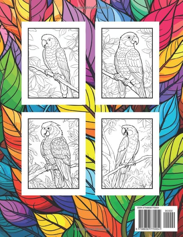 Parrot Coloring Book: 50 Beautiful Unique Birds Majosta