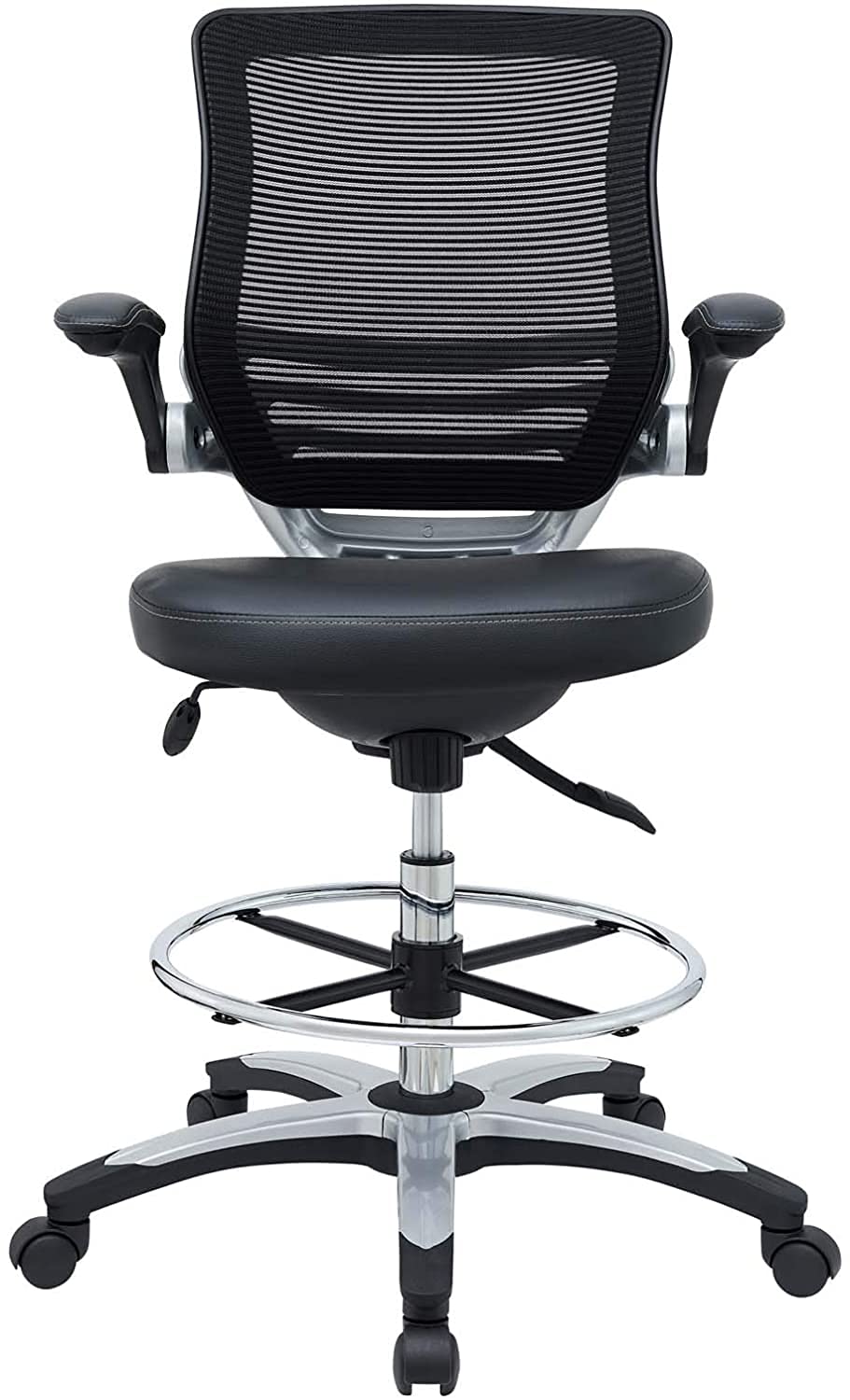 Modway Edge Drafting Chair - Reception Desk Chair - Flip-Up Arm Drafting Chair in Black Modway