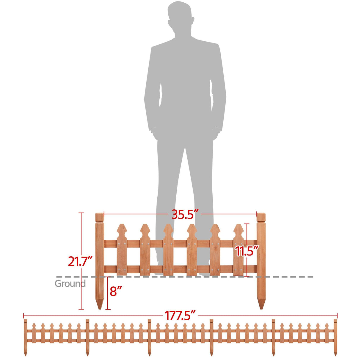 Yaheetech Decorative Garden Fence-Landscape Wood Picket Fencing Ornamental Panel Border Edging Patio Flower Garden Bed Pool Fences Outdoor, Light Brown- 532.5 in Yaheetech