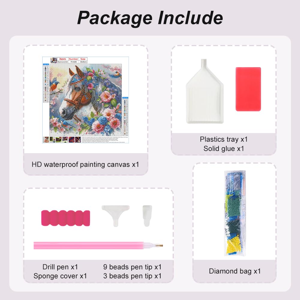 FHBUBPUP 5D Diamond Painting Kits for Adults, Horse Diamond Art Kits for Adults Beginners - DIY Full Drill Round Diamond Dot Gem Art, Craft Gift Suitable for Home Wall Decoration 12×12Inch FHBUBPUP