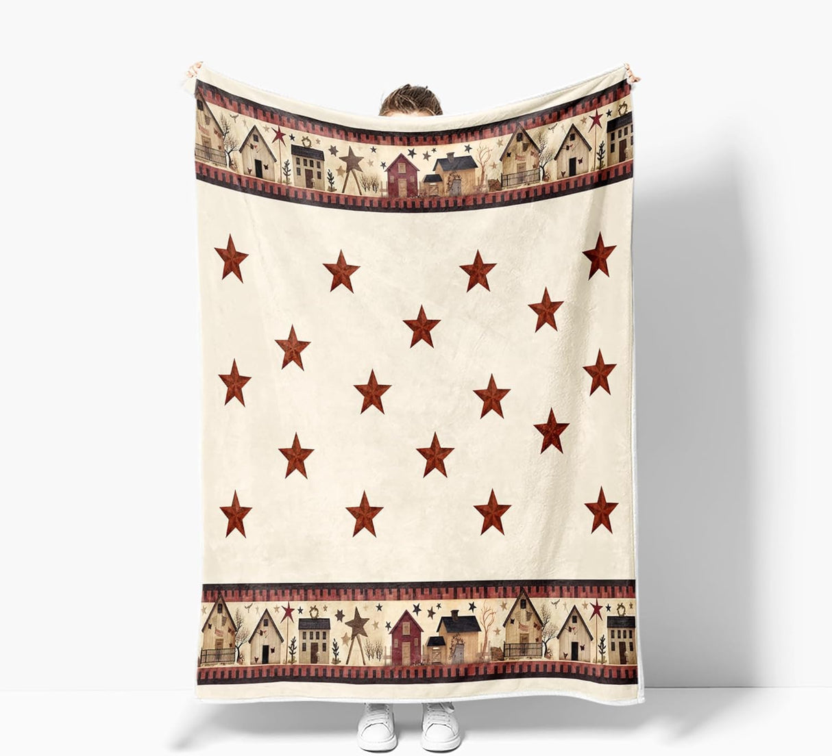 JAWO Rustic Country Throw Blankets, Primitive Barn Star Cozy Warm Bed Couch Blanket, Christmas Farmhouse Theme Fleece Flannel Throws to Decorate The Room and Bedroom 50X60IN JAWO