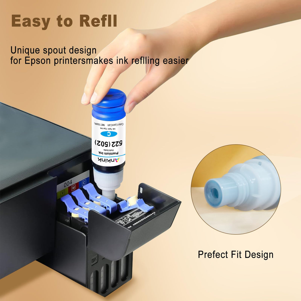 Ankink T522 522 High Capacity Refill Ink Bottle 20.3 fl oz Replacement for Epson Compatible 502 Ink Refill Bottle Use for EcoTank ET-2803 ET-2800 ET-2720 ET-3750 ET-4800 ET-4700 ET-2750 Black Color Ankink