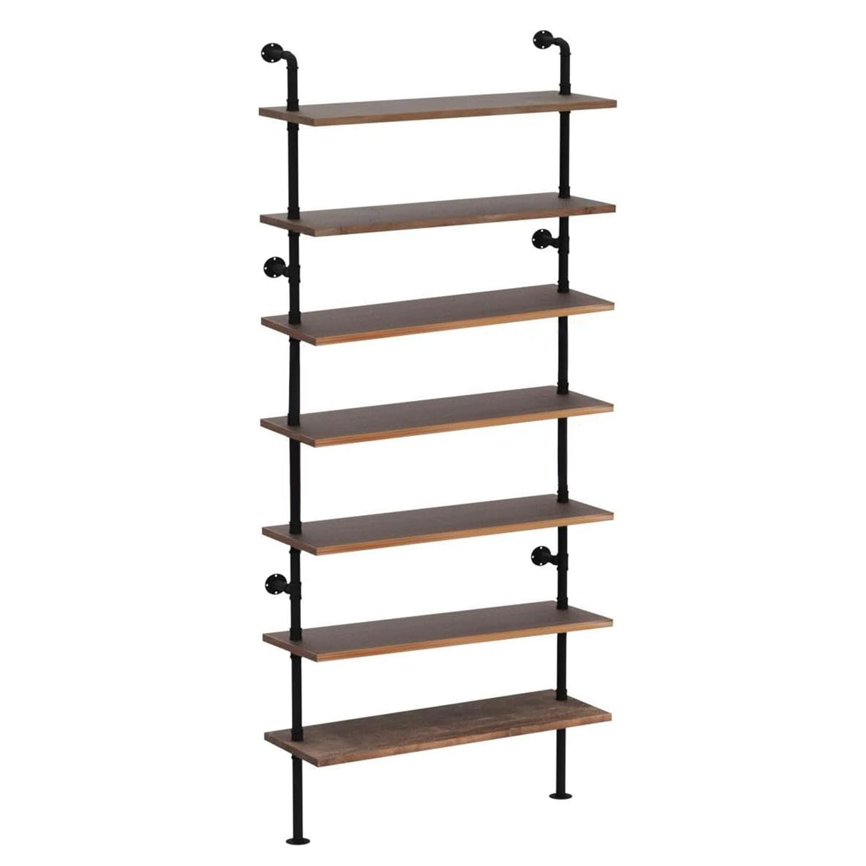 Anynice 7 Tier Industrial Wall Mounted Ladder Shelf Bookcase, Rustic Wood Metal Pipe Industrial Shelves for Living Room Decor and Storage (Weathered Brown, 7 Tier - 10" D x 36" W x 95.5" H) Anynice