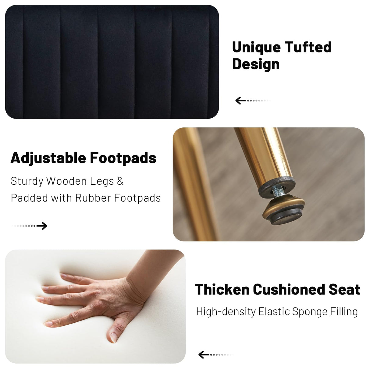 Furniliving 44 Inch Bedroom Bench, Upholstered Tufted Striped Fabric Ottoman Benches with X-Shaped Metal Legs for Living Room, Entryway Solid Wood Indoor Bench for Foyer (Black) Furniliving