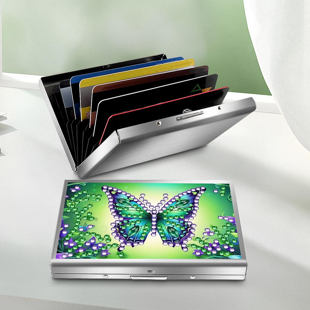 POETRYDRAW Diamond Art Painting Credit cards Holder – Butterfly Rhinestone Stainless Steel Wallet & Coins Purse for Adults, Beginners Art Craft Kit POETRYDRAW