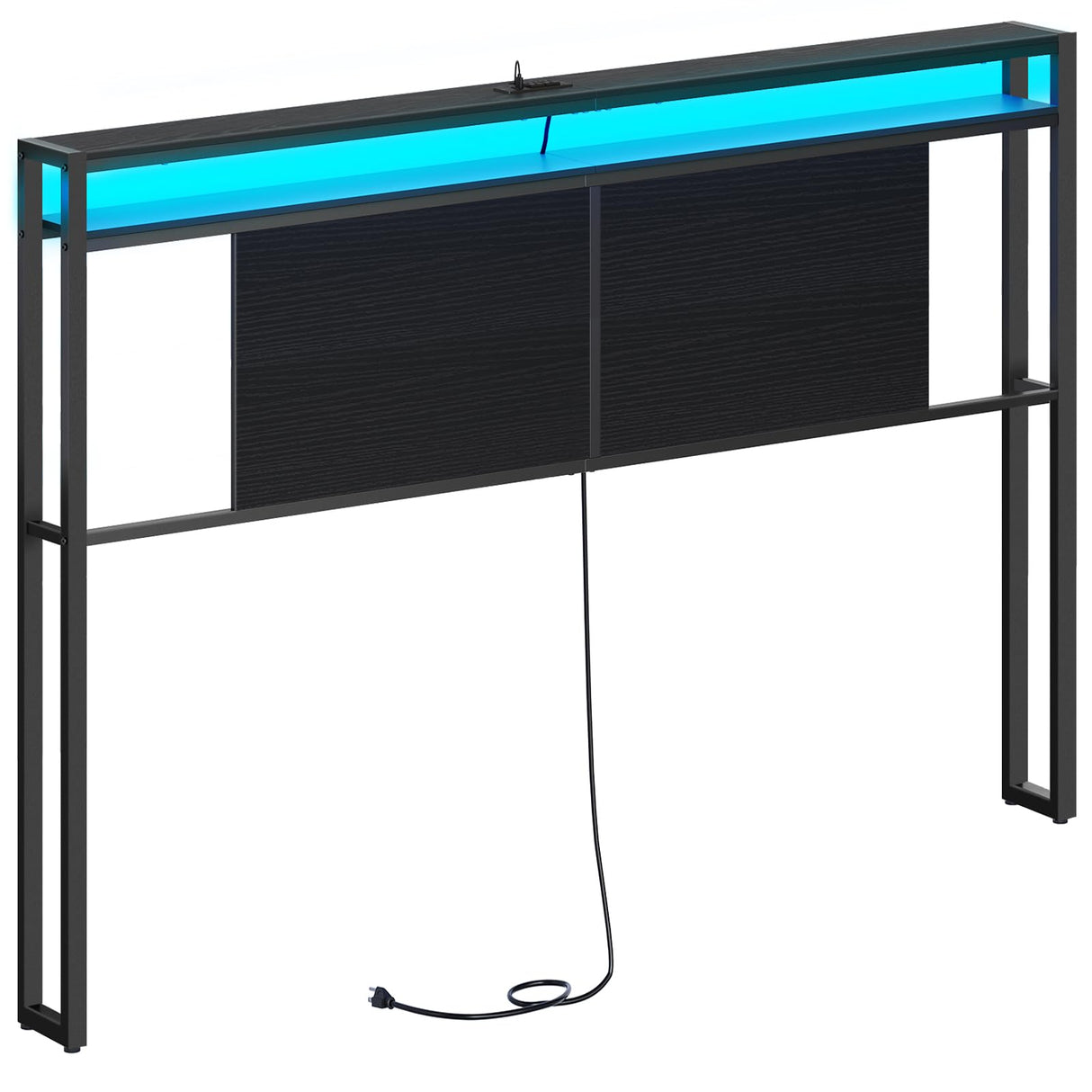 YATINEY King Size Headboard, Headboard with Light and Outlets, Headboard with 2 Storage Shelves, Storage Rack, Adjustable Height, Sturdy and Stable, Easy Assembly, Black YATINEY