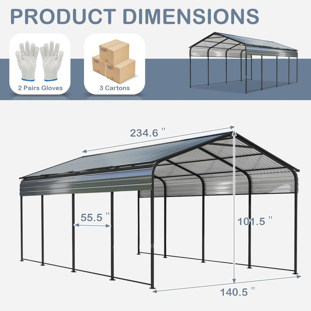 COEWSKE Metal Carport 12x20 FT Heavy Duty, Outdoor Steel Large Rv Car Ports Canopy with Galvanized Steel Roof and Frame, Car Shelter Protect from Sun and Heavy Snow for Pickup, Boat, Car and Tractors COEWSKE