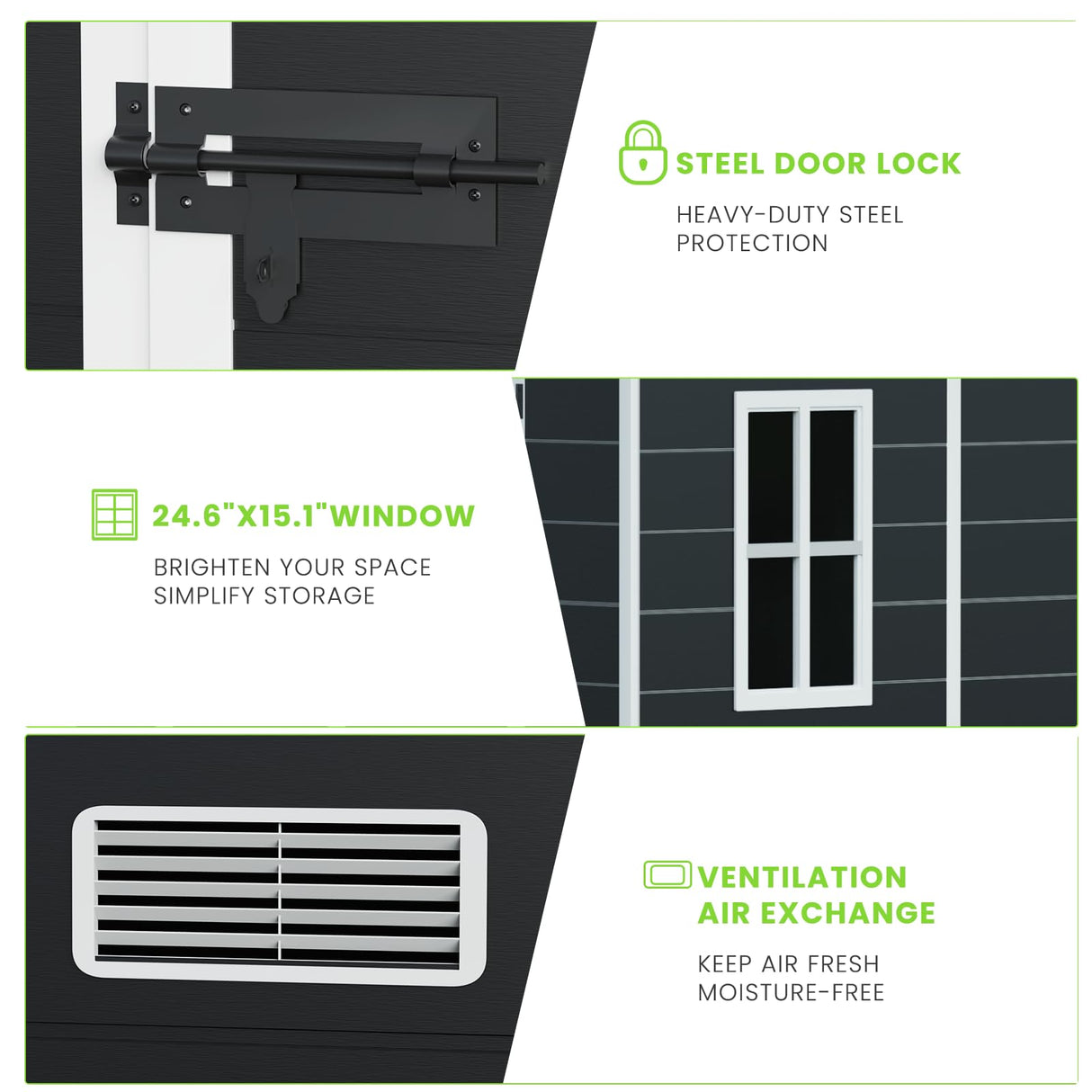 6x6 FT Plastic Shed, Resin Outdoor Storage Shed, Garden Tool Sheds Weatherproof for Store Patio Furniture, Garden Tools Bike Accessories, Beach Chairs and Lawn Mower, Black Anranni