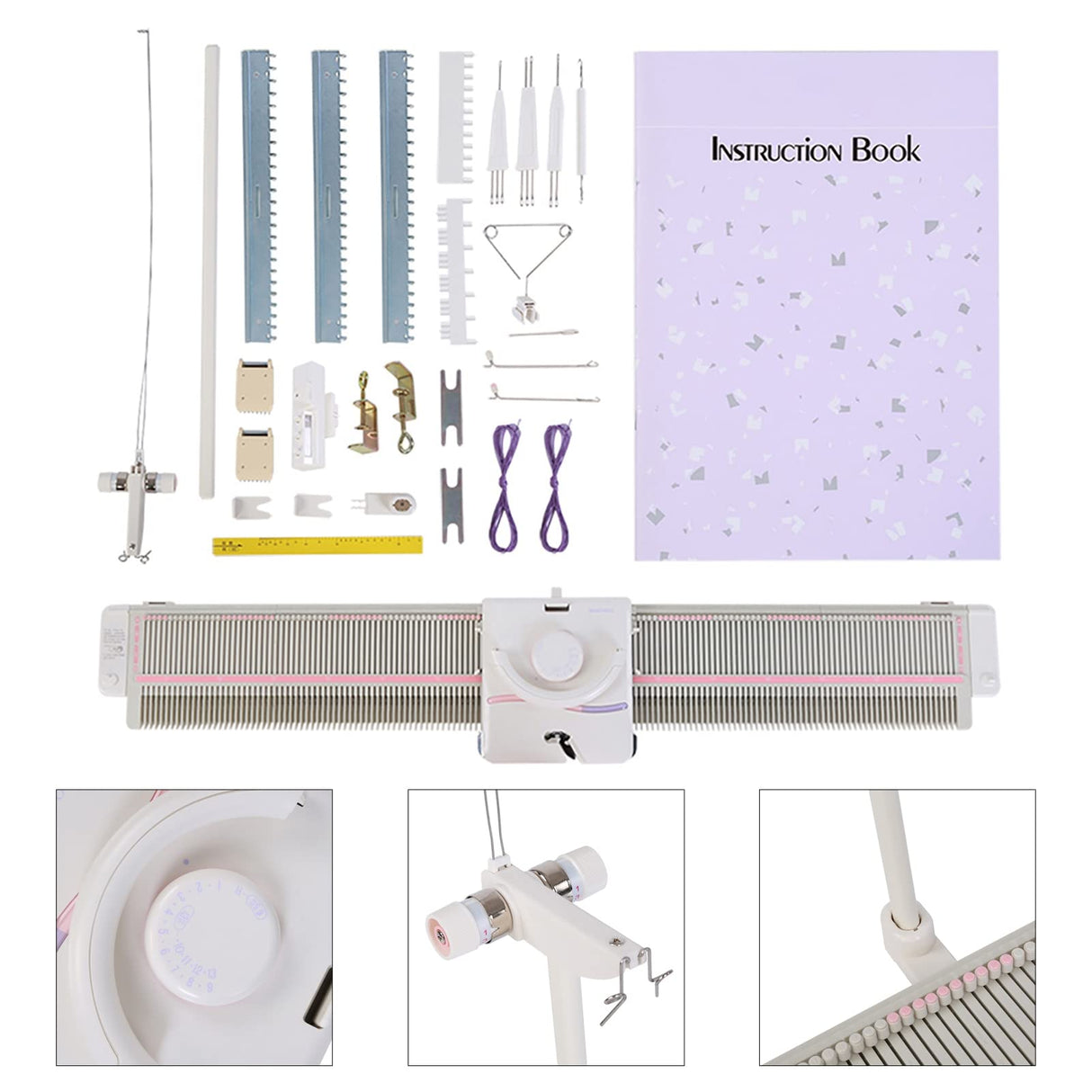 LK150 6.5mm Mid Gauge Plastic Domestic Knitting Machine Includes Yarn Needles Accessories for Adults/Kids Walfront