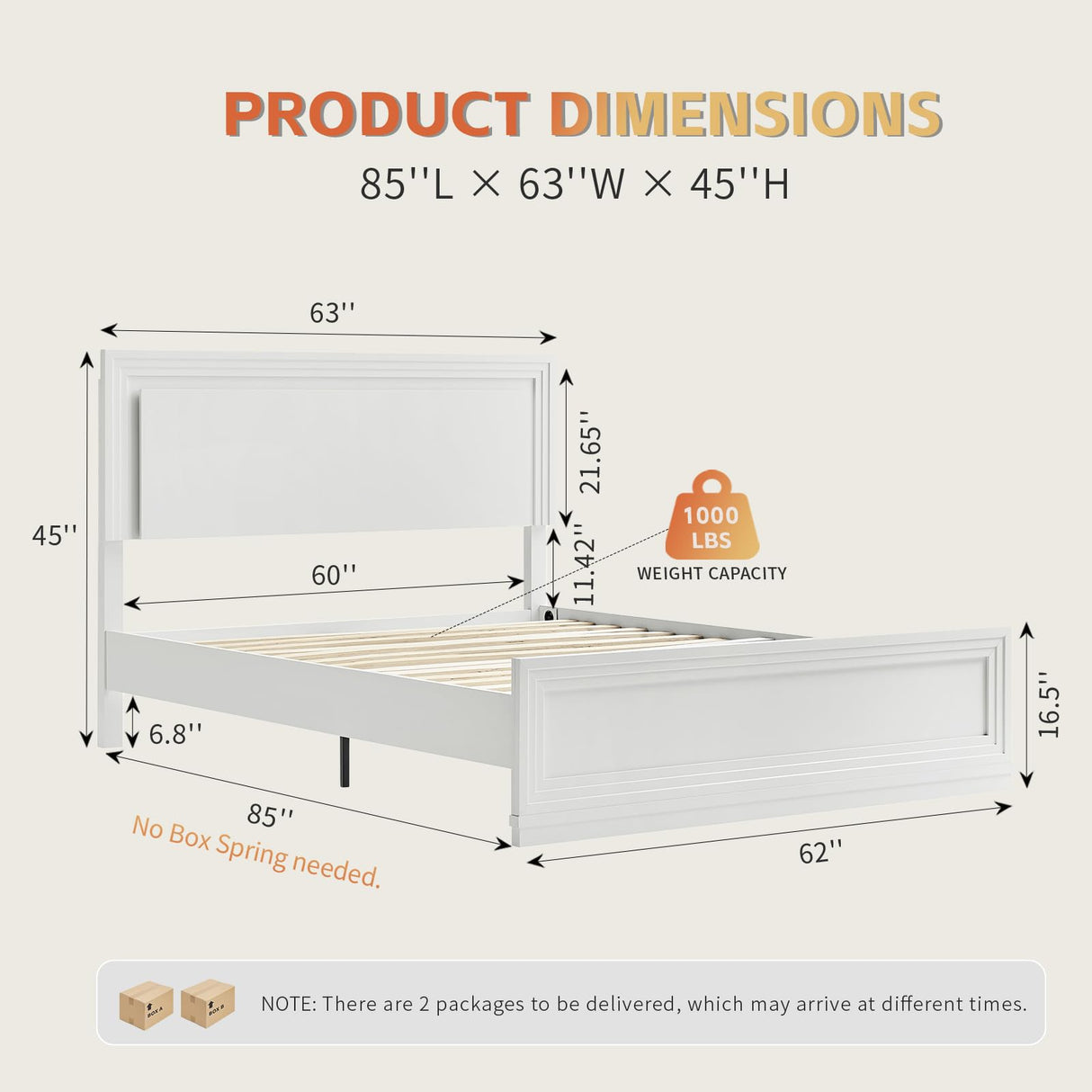 Cherytika Queen Wood Bed Frame with Headboard and Footboard, Farmhouse Queen Bed with RGB LED Light, Wood Slats Support, Noise-Free, Sturdy Structure, Easy Assembly, White Cherytika