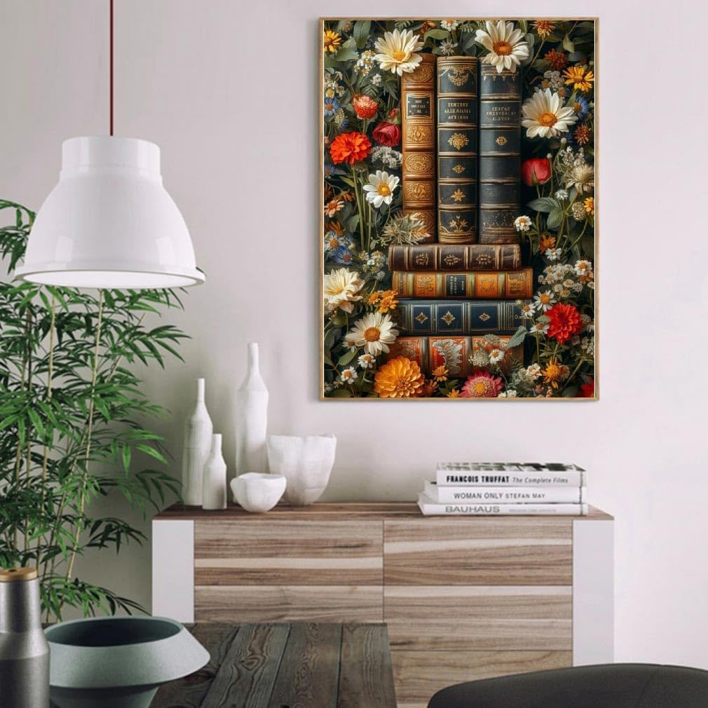 Book Paint by Numbers Kit for Adults Beginner, Flower Adult's Paint by Number Kits On Canvas, DIY Oil Painting Kits for Gift Home Wall Decor 16x20 Inch Clendo