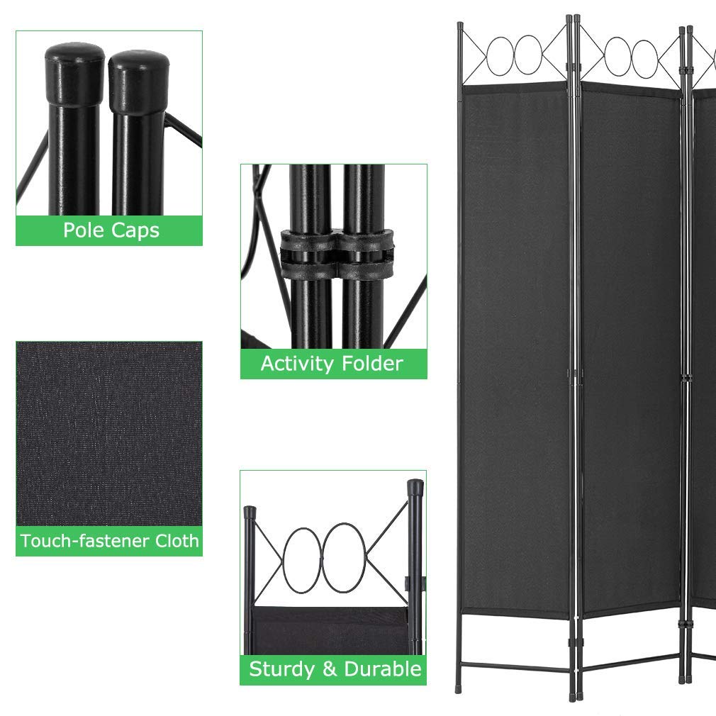 4 Panel Room Divider 6FT Steel Frame Screen Folding Privacy Divider Freestanding Partition for Home Office Bedroom (Black) PayLessHere