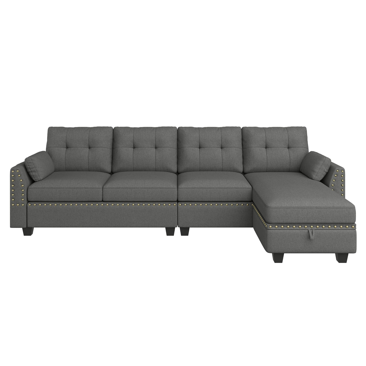 HONBAY Reversible Sectional Sofa L-Shape Sofa Convertible Couch 4-Seater Sofas Sectional for Apartment Dark Grey HONBAY