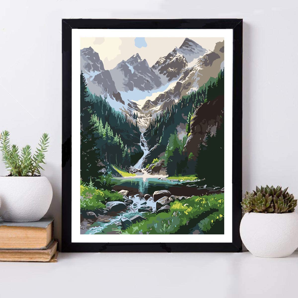 Paint by Number Mountains waterfall DIY Painting On Canvas, Paintwork with Paintbrushes Acrylic Paints,Perfect for Paint by Numbers for Adults and Kids Students Beginner, for Home Wall Decor16x20 Inch eniref