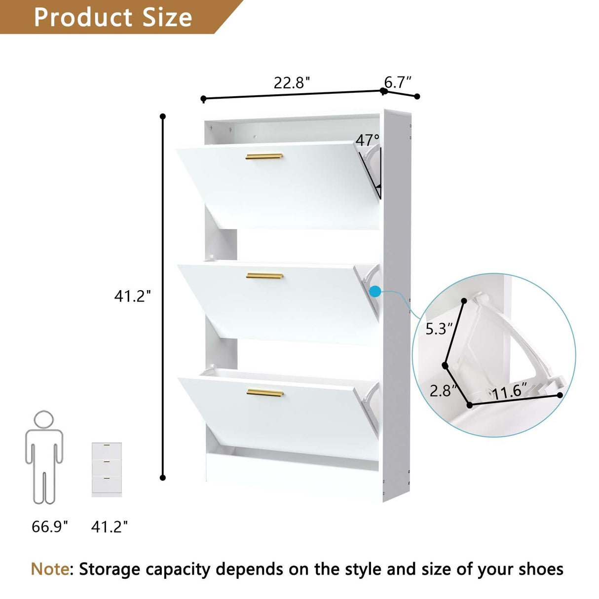 NOVAMAISON Narrow Shoe Storage Cabinet, Shoe Cabinet for Entryway with 3 Flip Drawers, Wood Hidden Shoe Storage, Freestanding Shoe Organizer for Hallway, Bedroom, Apartment, White NOVAMAISON