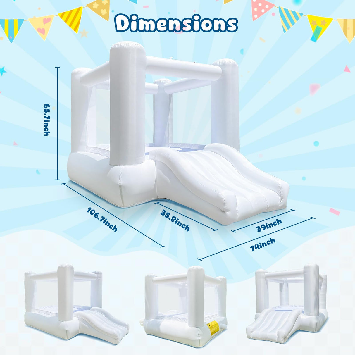iLink-outer White Bounce House for Kids 2-8 Indoor Outdoor Toddlers Oxford Bouncy Castle with Slide & Blower,103 x 71 x 90 inch Birthday Party Gifts for Halloween Christmas iLink-outer