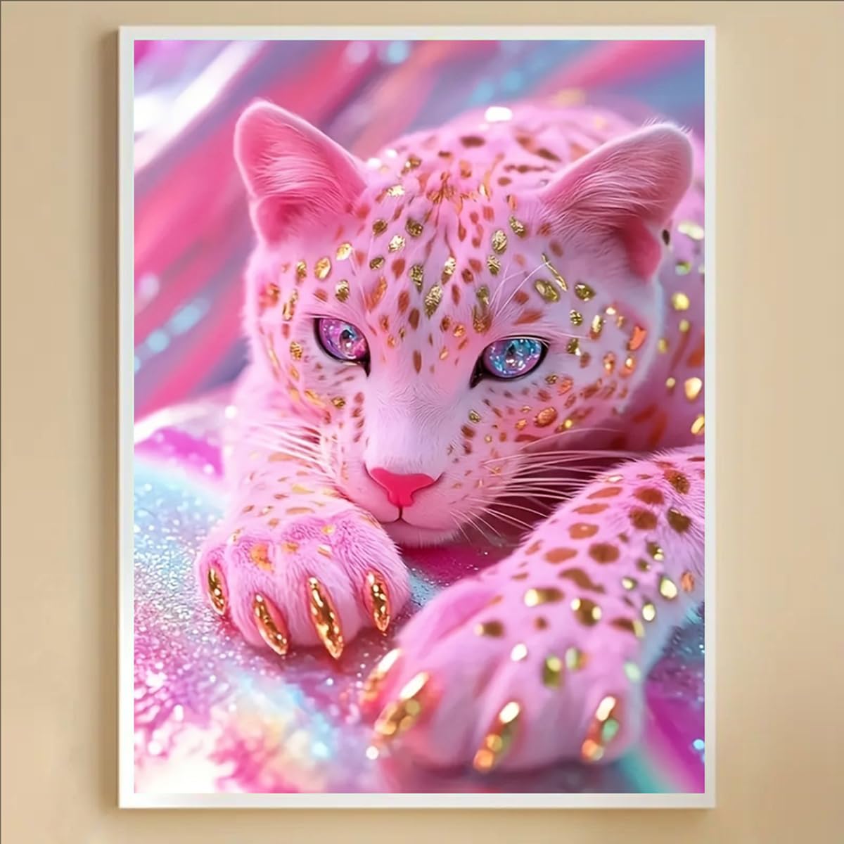 wavaiov 5D Diamond Painting Kits for Adults, Pink Leopard Diamond Art Kit for Beginner, DIY Full Round Drill Animal Diamond Art Craft Kits for Home Decor 12x16 Inch wavaiov