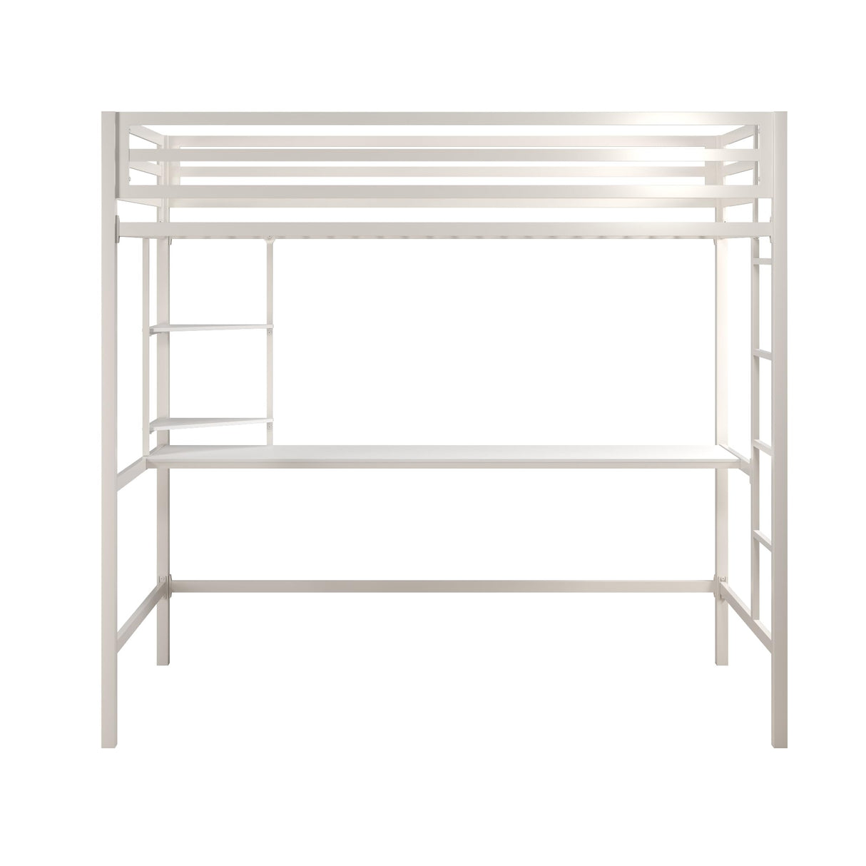 Novogratz Maxwell Metal Twin Loft Bed with Desk & Shelves, Off White/Off White Novogratz