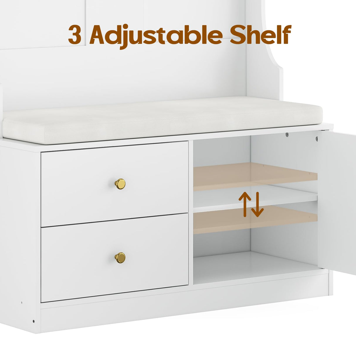 Soohow Hall Tree with Bench and Shoe Storage, Mud Room Bench with Storage and Seating, Hall Tree with Shoe Storage with 7 Hooks, 6-in-1 Farmhouse Hall Tree with Bench for Entryway, 70.9", White Soohow