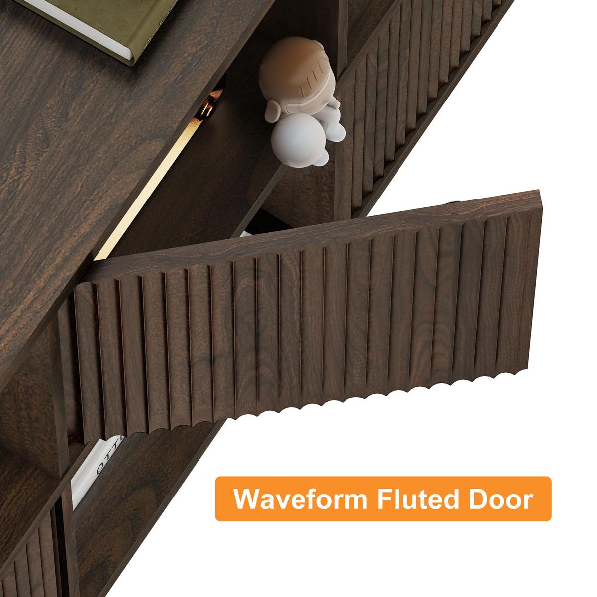 FATORRI 6 Cube Storage Organizer Book Shelf, Horizontal Bookshelf with 3 Doors, 3 Tier Wooden Bookcase for Living Room, Home Office (Dark Walnut) FATORRI