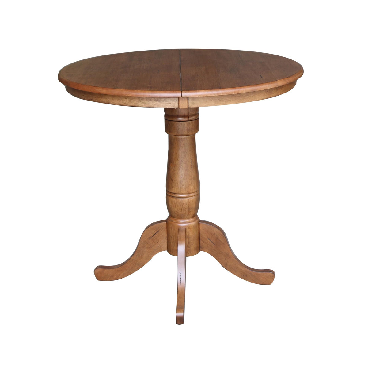 IC International Concepts 36" Round Top Pedestal 12" Leaf-35.3" H Dining Table, Distressed Oak IC International Concepts