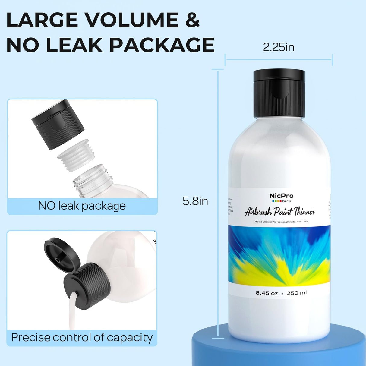 Nicpro Airbrush Thinner, 8.45 oz Water-Based Airbrush Medium, Acrylic Air Brush Paints to Improve Color Flow, for Model, Wood, Canvas, Metal, Plastic, Leather, for Beginners & Artists Nicpro