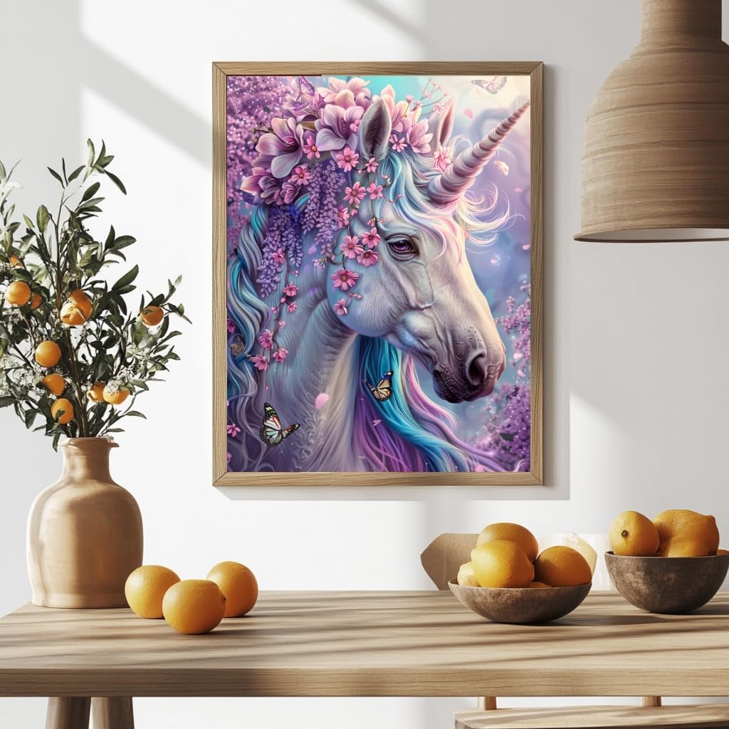 Milila Diamond Art Kits for Adults Full Drill Unicorn Round Diamond Painting Kits for Beginners Craft Kits for Home Wall Decor Gifts 11.8x15.7inch(Unicorn) Milila