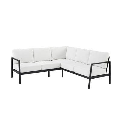 Linon Greyton Black Aluminum Frame Outdoor Sectional with White Removable Cushions