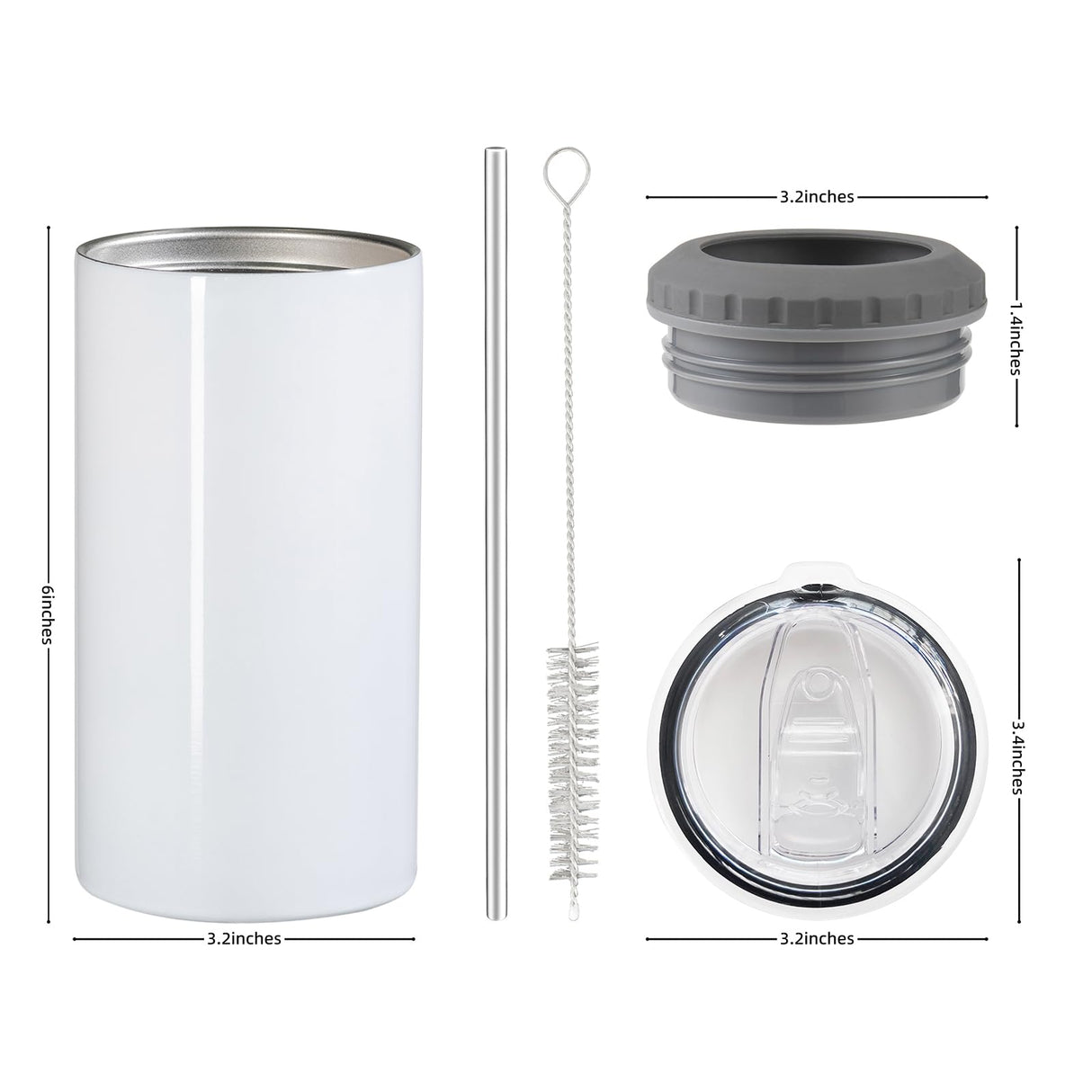 MURRICON 16 oz Sublimation Tumblers Blanks Straight,4-in-1 Sublimation Skinny Can Cooler,Stainless Steel Insulated Sublimation Tumblers,with Lid and Straw,8 Pack MURRICON